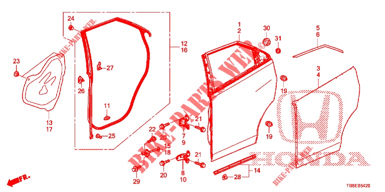 REAR DOOR PANELS (4D)  for Honda CIVIC TOURER DIESEL 1.6 SE 5 Doors 6 speed manual 2015
