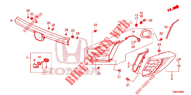 TAILLIGHT/LICENSE LIGHT (PGM FI)  for Honda CIVIC TOURER DIESEL 1.6 SE 5 Doors 6 speed manual 2015