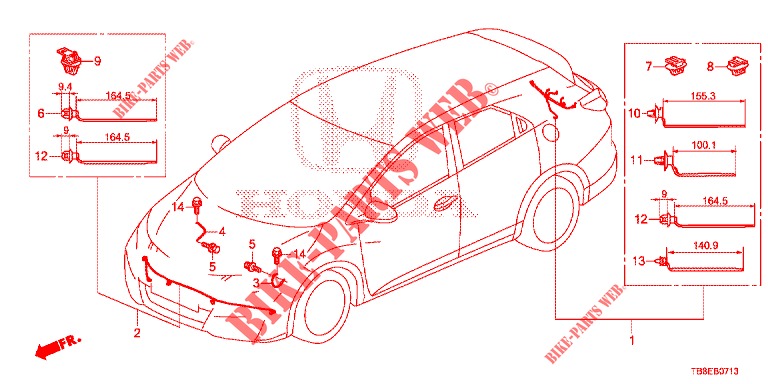 WIRE HARNESS (8) for Honda CIVIC TOURER DIESEL 1.6 SE 5 Doors 6 speed manual 2015