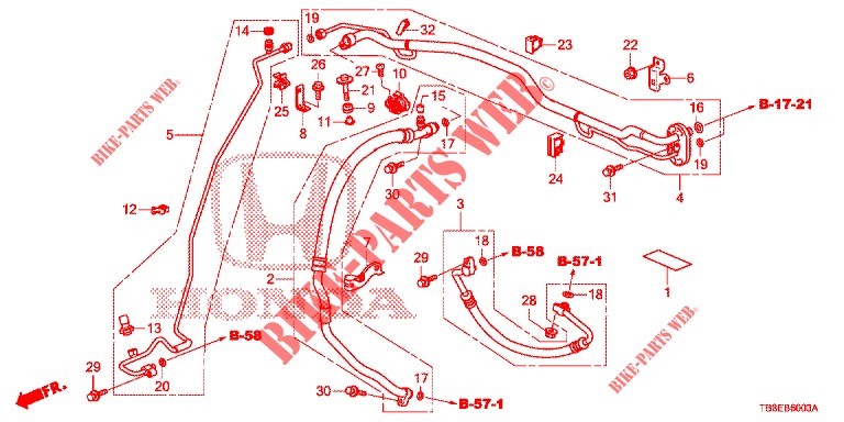 AIR CONDITIONER (FLEXIBLES/TUYAUX) (DIESEL) (RH) for Honda CIVIC TOURER DIESEL 1.6 ES 5 Doors 6 speed manual 2016