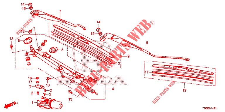 FRONT WINDSHIELD WIPER (RH) for Honda CIVIC TOURER DIESEL 1.6 EX 5 Doors 6 speed manual 2016