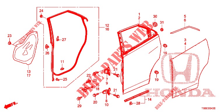 REAR DOOR PANELS (4D)  for Honda CIVIC TOURER DIESEL 1.6 EX 5 Doors 6 speed manual 2016