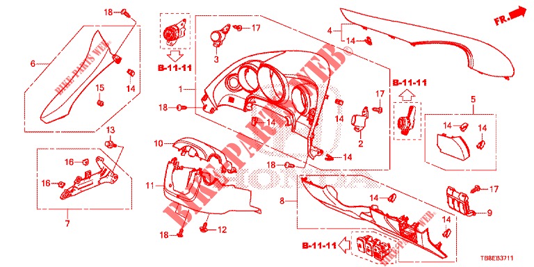 INSTRUMENT GARNISH (COTE DE CONDUCTEUR) (RH) for Honda CIVIC TOURER DIESEL 1.6 EXGT 5 Doors 6 speed manual 2016