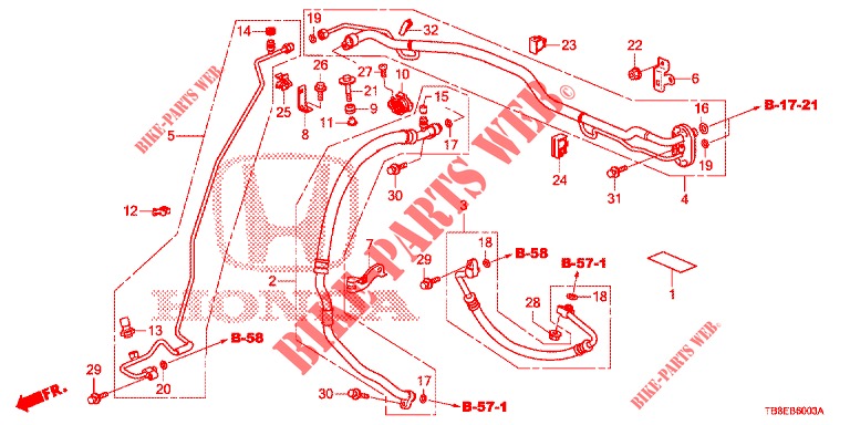 AIR CONDITIONER (FLEXIBLES/TUYAUX) (DIESEL) (RH) for Honda CIVIC TOURER DIESEL 1.6 SE 5 Doors 6 speed manual 2016