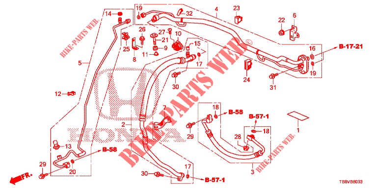 AIR CONDITIONER (FLEXIBLES/TUYAUX) (DIESEL) (RH) for Honda CIVIC TOURER DIESEL 1.6 ES 5 Doors 6 speed manual 2017