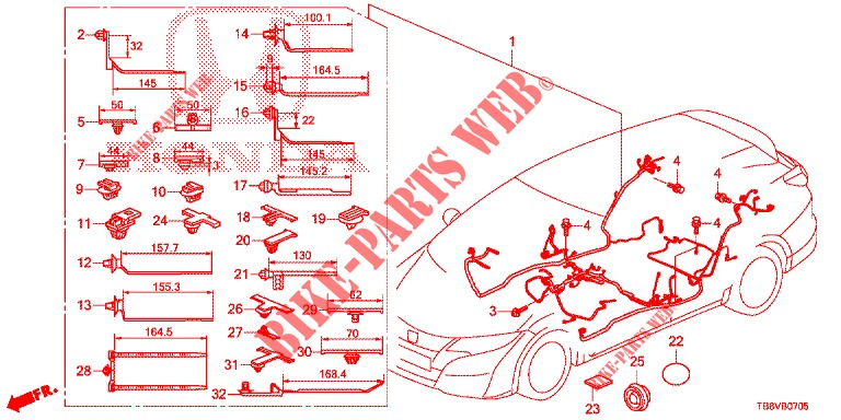 WIRE HARNESS (3) (RH) for Honda CIVIC TOURER DIESEL 1.6 ES 5 Doors 6 speed manual 2017
