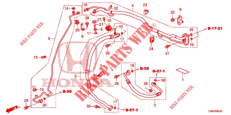 AIR CONDITIONER (FLEXIBLES/TUYAUX) (DIESEL) (RH) for Honda CIVIC TOURER DIESEL 1.6 EX 5 Doors 6 speed manual 2017