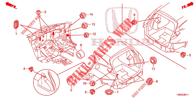 GROMMET (ARRIERE) for Honda CIVIC TOURER DIESEL 1.6 EX 5 Doors 6 speed manual 2017