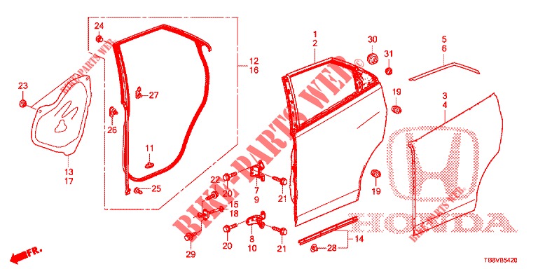 REAR DOOR PANELS (4D)  for Honda CIVIC TOURER DIESEL 1.6 EX 5 Doors 6 speed manual 2017