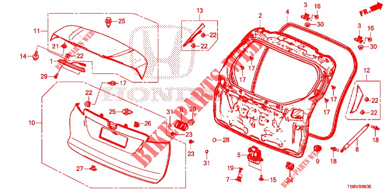 TAILGATE PANEL (2D)  for Honda CIVIC TOURER DIESEL 1.6 EX 5 Doors 6 speed manual 2017