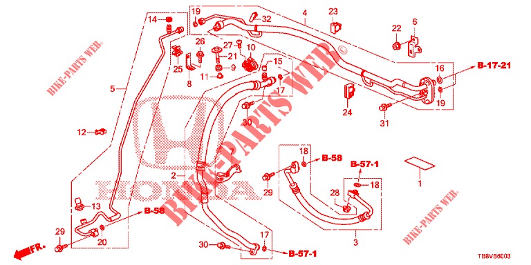 AIR CONDITIONER (FLEXIBLES/TUYAUX) (DIESEL) (RH) for Honda CIVIC TOURER DIESEL 1.6 EXGT 5 Doors 6 speed manual 2017