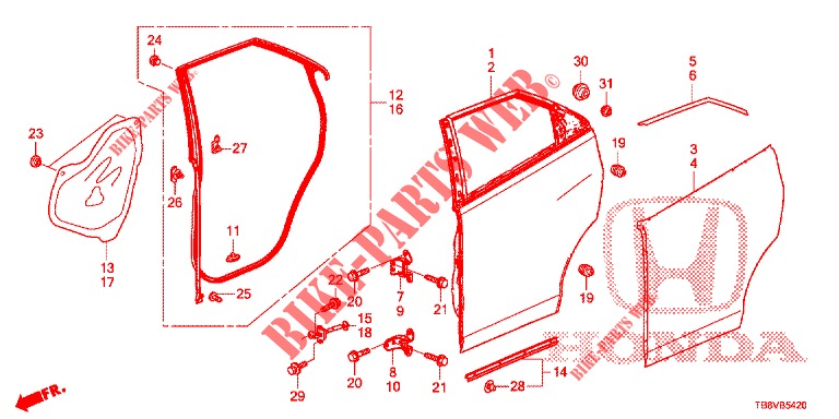 REAR DOOR PANELS (4D)  for Honda CIVIC TOURER DIESEL 1.6 EXGT 5 Doors 6 speed manual 2017